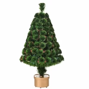 image of Prelit Artificial Tabletop Christmas Tree with Fibre Optic Lights 90cm, Green