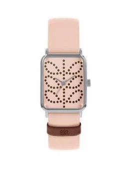 image of Orla Kiely Orla Kiely Pink Stem Print Tank Dial Pink Leather Strap Watch