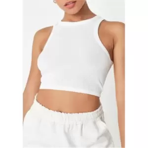 Missguided Petite Rib Racer Neck Crop Top - White