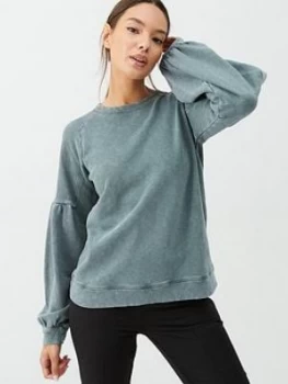 image of Whistles Gathered Sleeve Sweatshirt - Pale Green