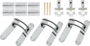 image of Wickes Dante Latch Door Handle Set - Polished Chrome 3 Pairs