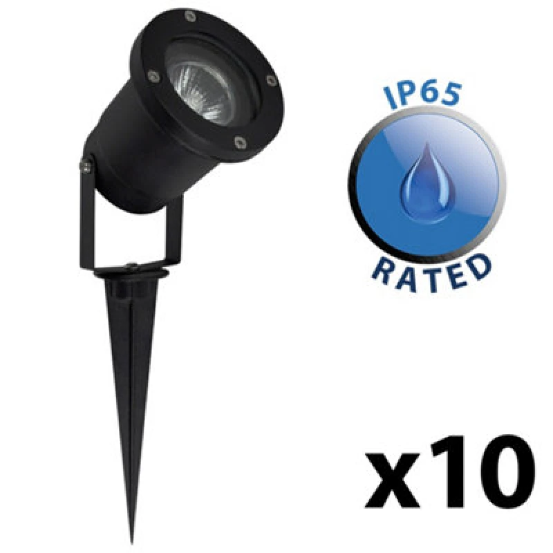 Image of ValueLights Derwent Set of 10 Black Outdoor Ground Spike Light Black