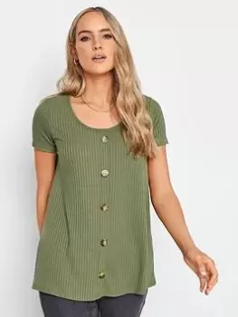 Long Tall Sally Khaki Scoop Neck Button Though Rib Tee, Green, Size 16, Women