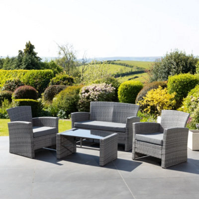 Image of Covea Dark Grey Rattan Lounge Set - 2 Seat Sofa, 2 X Chairs + Table