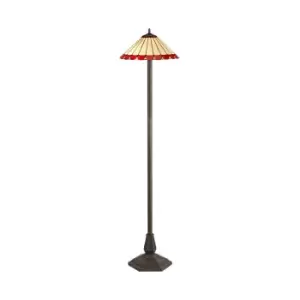 Image of 2 Light Octagonal Floor Lamp E27 With 40cm Tiffany Shade, Red, Crystal, Aged Antique Brass