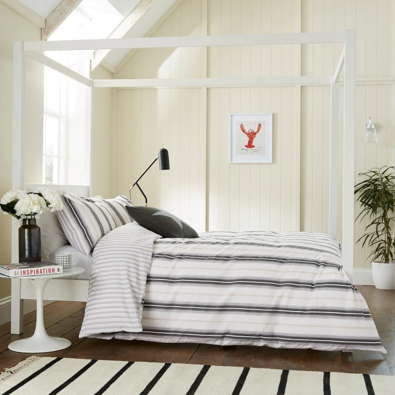 Image of Helena Springfield Cooper Stripe Duvet Set Grey/Linen unisex Double