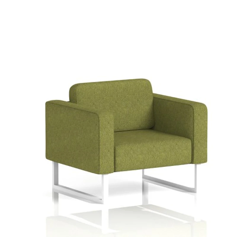 Image of Brixworth Office Armchair with White Legs in Rivet Fabric - Olive