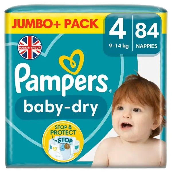 image of Pampers Baby Dry Size 4 Jumbo Plus Pack 84 Nappies