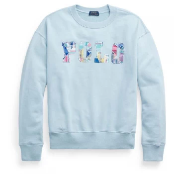 Image of Polo Ralph Lauren Plaid Logo Crewneck Sweatshirt - Alpine Blue