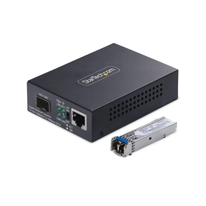 Image of Startech StarTech.com Gigabit Ethernet Copper-to-Fiber Media Converter SM LC 40km 10/100/1000 Mbps RJ45 to LC Full Metal 9K Jumbo Frames TAA Compliant