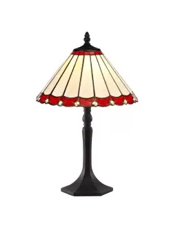 Image of 1 Light Octagonal Table Lamp E27 With 30cm Tiffany Shade, Red, Crystal, Aged Antique Brass