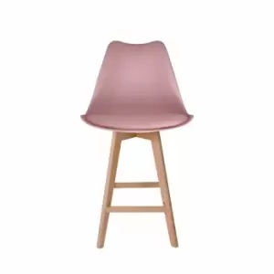 Fusion Living Soho Plastic Bar Stool With Light Wood Legs Blush Pink