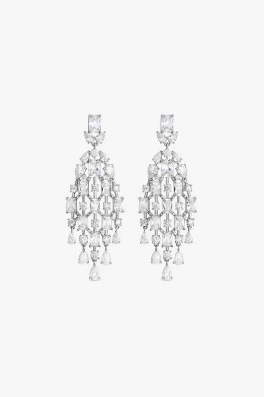 Image of Jon Richard Womens Rhodium Plated & Crystal Statement Drop Earrings in Silver Silver Female One Size