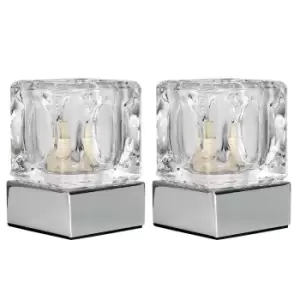 Image of Cube Pair of Silver Table Lamps Touch On/Off