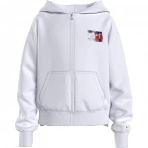 image of Tommy Hilfiger Flag Print Zip Hoodie - White YBR