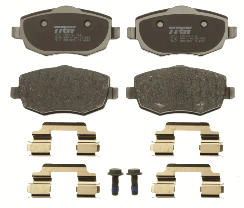 Image of TRW GDB1593 Brake pad set not prepared for wear warning indicator, with accessories, with brake caliper screws Brake Pad Set,disc brake (402)