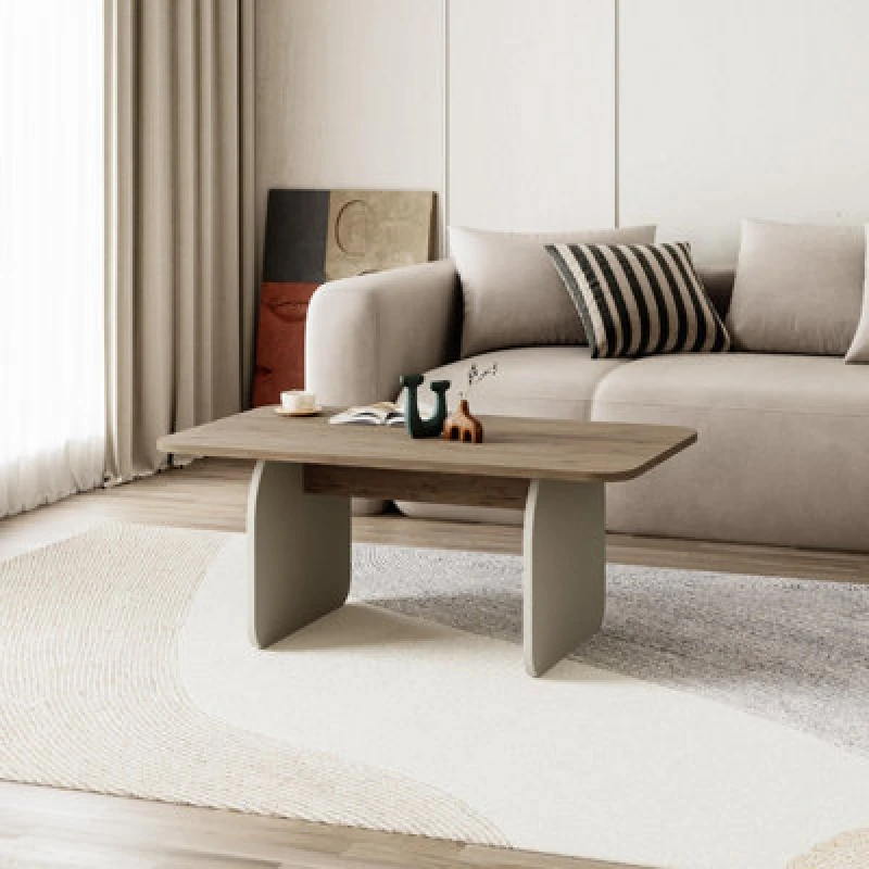 Image of Decortie Modern Japandi Style Coffee Table 100Cm Natural Oak Sandstone, Multi 8.68363E+12