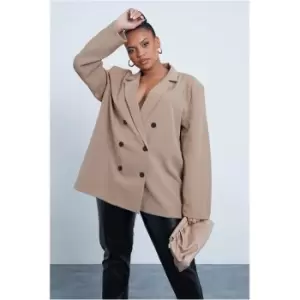 image of I Saw It First Camel Plus Size Double Breasted Oversized Blazer - Brown