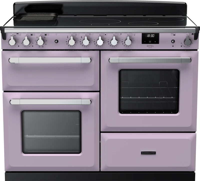 Image of Rangemaster Estel Deluxe ESDLO110EIPHTH/CM1 110cm wide Electric Range Cooker with Induction Hob - Heather / Chrome - A Rated