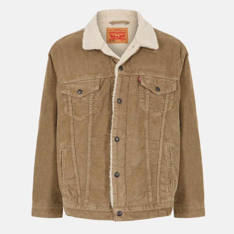 Image of Levis Mens Levis Denim Sherpa Relaxed Fit Jacket Timber Wolf male M