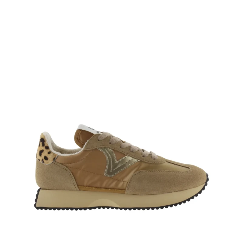 Image of Victoria Metallic nylon and split leather trainers For Her Victoria Cosmos Beige Female 41