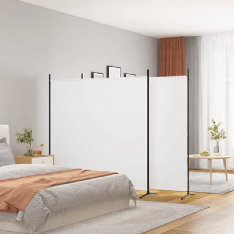Image of Vidaxl 3-panel Room Divider White 525X180 Cm Fabric, White 350278