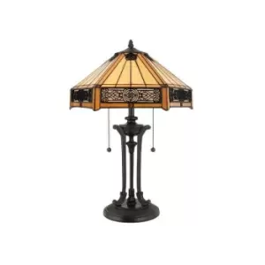 Image of Indus - 2 Light Tiffany Table Lamp Vintage Bronze, E27 - Elstead