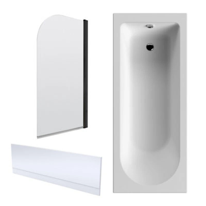 Image of Balterley 1700x750mm Round Bath Front Panel and Round Bath Screen Black Black