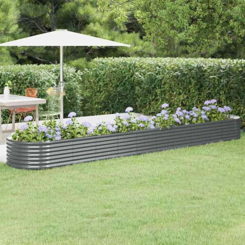 Image of vidaXL Garden Raised Bed Powder-coated Steel 440x80x36cm Anthracite, Grey 318936