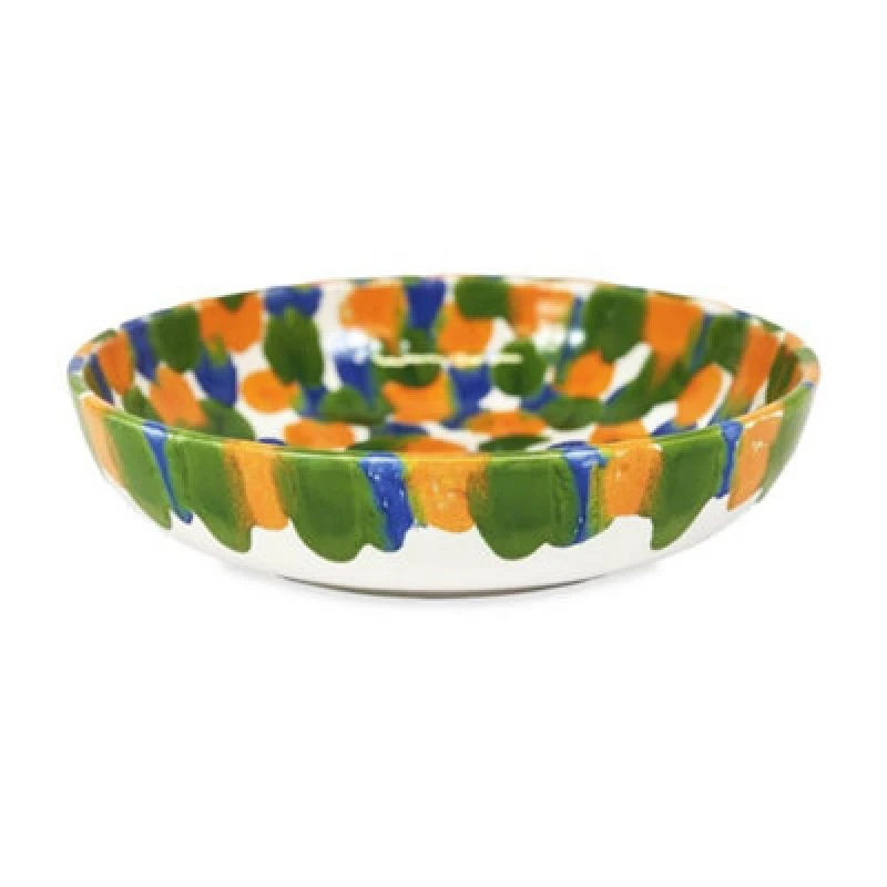 Image of Verano Spanish Ceramics Petalo Hand Painted Ceramic Salad Fruit Bowl 26Cm In Blue
