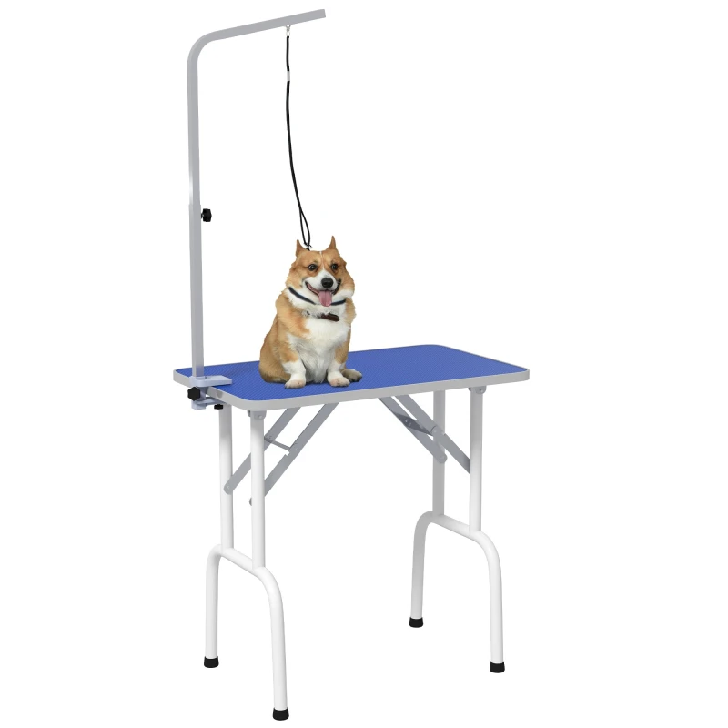Image of PawHut Foldable Dog Grooming Table Adjustable Arm 81x49x80cm Blue