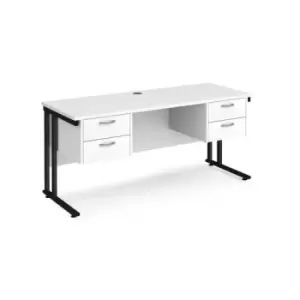 image of Office Desk Rectangular Desk 1600mm With Double Pedestal White Top With Black Frame 600mm Depth Maestro 25 MC616P22KWH