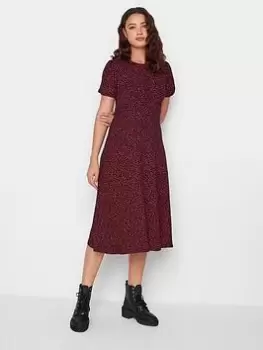 Image of Long Tall Sally Long Tall Sally Black Red Ditsy Flutter Sleeve Tea Dress, Red, Size 12, Women