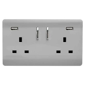 Image of Trendi Switch 2 Gang 13Amp Double Socket & 2 USB Ports - Stainless Steel