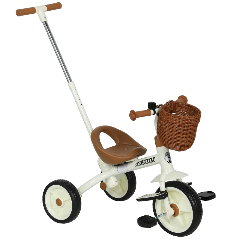 Image of AIYAPLAY Toddler Trike with Adjustable Parent Handle Basket for Kids in White White Unisex