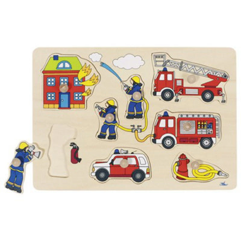 Image of Goki Lift-Out Wooden Fire-Brigade Puzzle