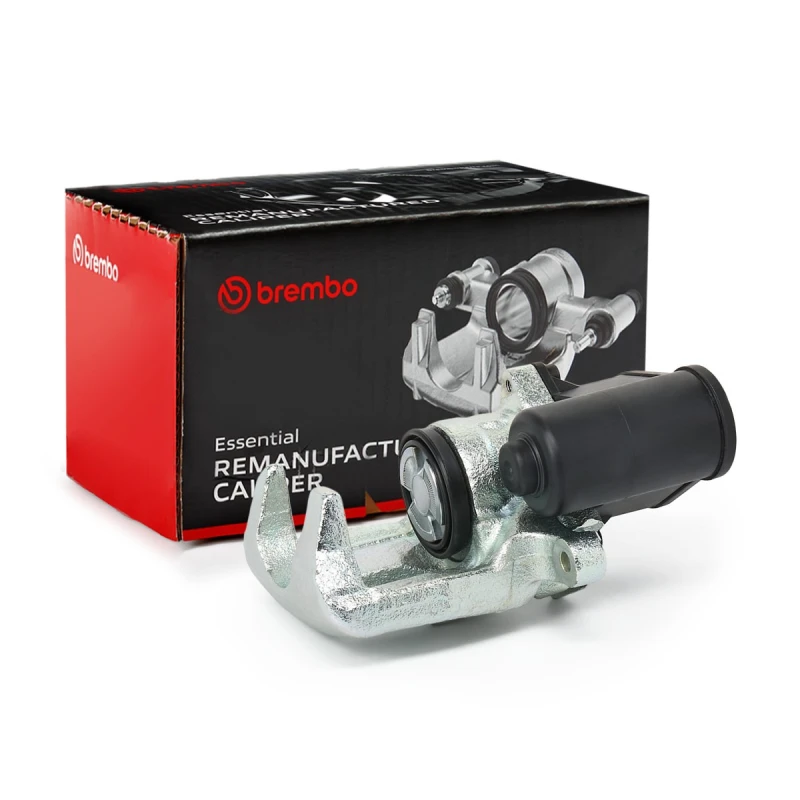 Image of BREMBO F 85 267 Brake caliper ESSENTIAL LINE - With EPB Rear Axle Right Grey Cast Iron Brake Caliper (78)
