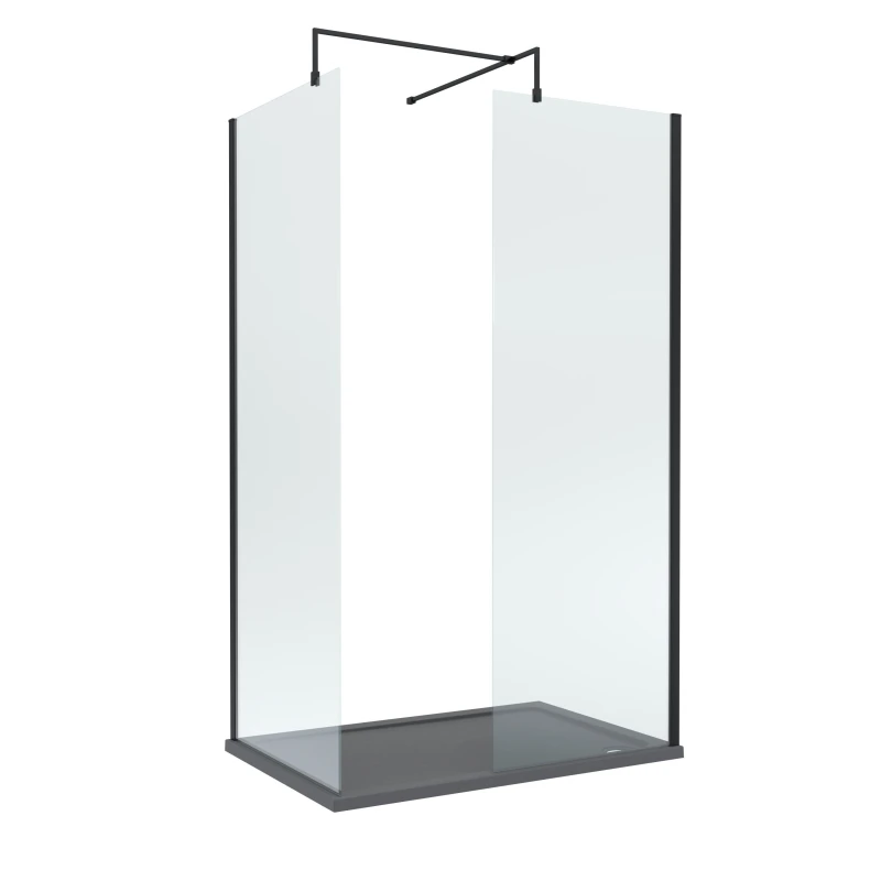 Image of Balterley 8mm Glass Wetroom Screens Matt Black & Slate Grey Tray 1200 x 900mm Black Unisex