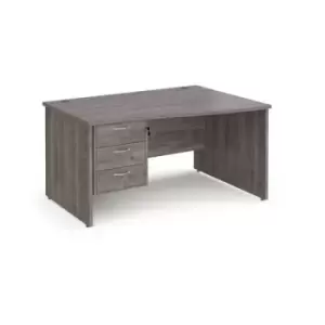 Image of Maestro 25 right hand wave desk 1400mm wide with 3 drawer pedestal - grey oak top with panel end leg