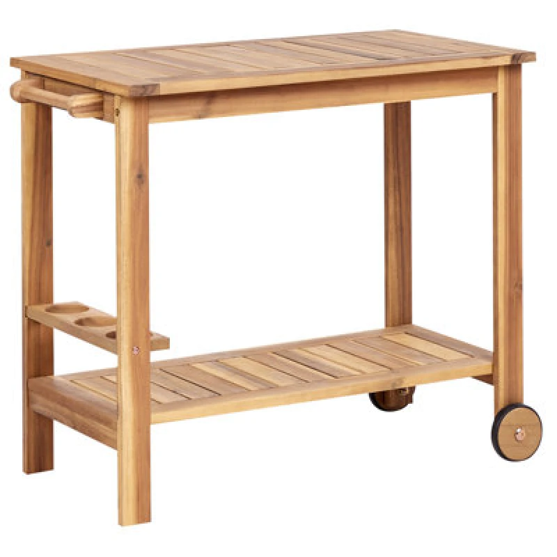 Image of Beliani Garden Drinks Trolley Sassari Ii Certified Acacia Wood Light Brown