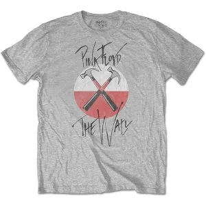 Image of Pink Floyd - The Wall Faded Hammers Logo Unisex Large T-Shirt - Grey