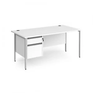 Image of Dams International Straight Desk with White MFC Top and Silver H-Frame Legs and 2 Lockable Drawer Pedestal Contract 25 1600 x 800 x 725mm