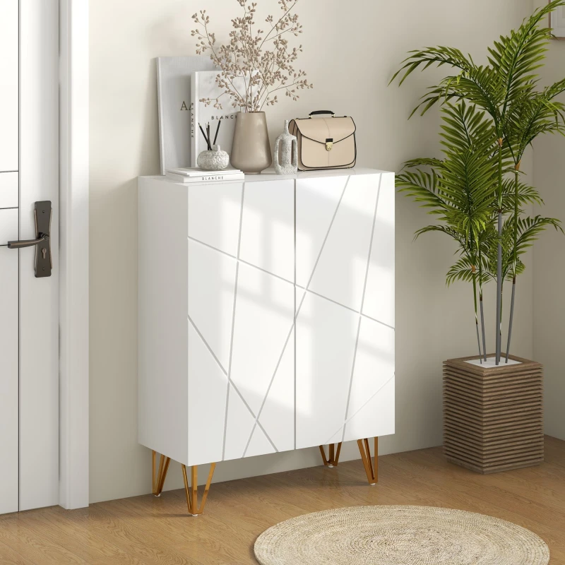 Image of HOMCOM Narrow Shoe Cabinet, Slim Shoe Storage Cabinet with Soft-Close Hinges and Adjustable Shelves for 15-20 Pairs of Shoes White