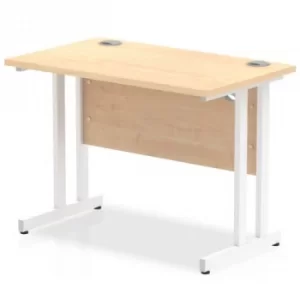 image of Trexus Rectangular Slim Desk White Cantilever Leg 1000x600mm Maple Ref