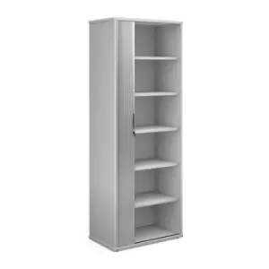 image of Universal single door tambour cupboard 2140mm high with 5 shelves - white with silver door