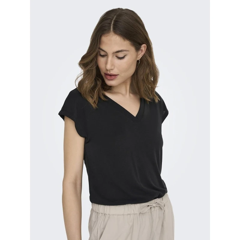 Image of Only V-Neck Short Sleeve T-Shirt Black Modal XS