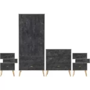 image of Seconique - Nordic Concrete Charcoal Effect 2 Door Wardrobe Bedroom Set 2 Man Delivery