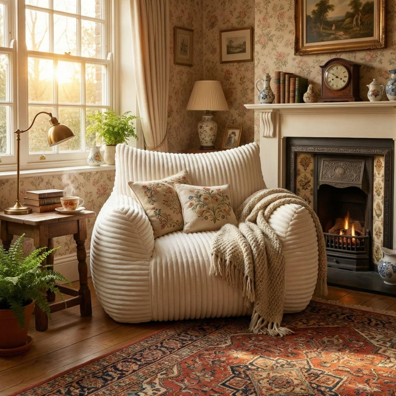 Image of Urban Meuble Plush Corduroy Bean Bag Chair Beige unisex One Size