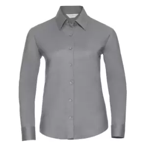 Image of Russell Collection Ladies/Womens Long Sleeve Easy Care Oxford Shirt (2XL) (Silver)