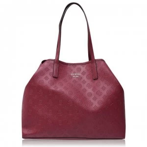 image of Guess Large Embossed Vikky Bag - MERLOT MER